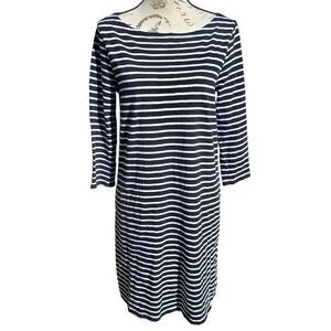 Garnet Hill 3/4 Sleeve Boatneck Cotton Shift Dress‎ Black White Stripes Size 6